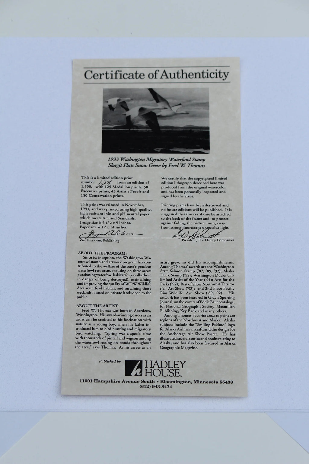1993 Washington State Snow Geese Stamp and Print