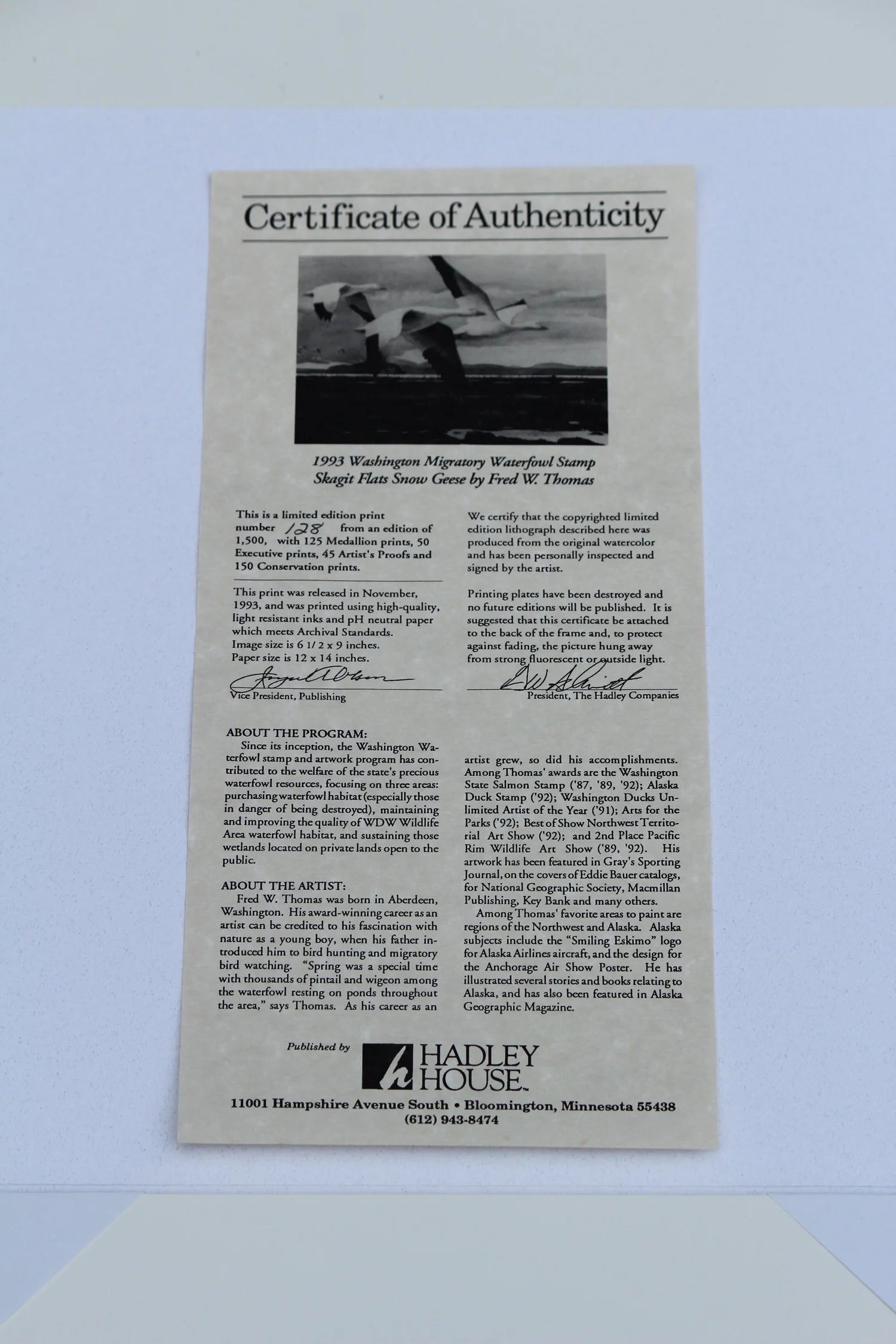 1993 Washington State Snow Geese Stamp and Print