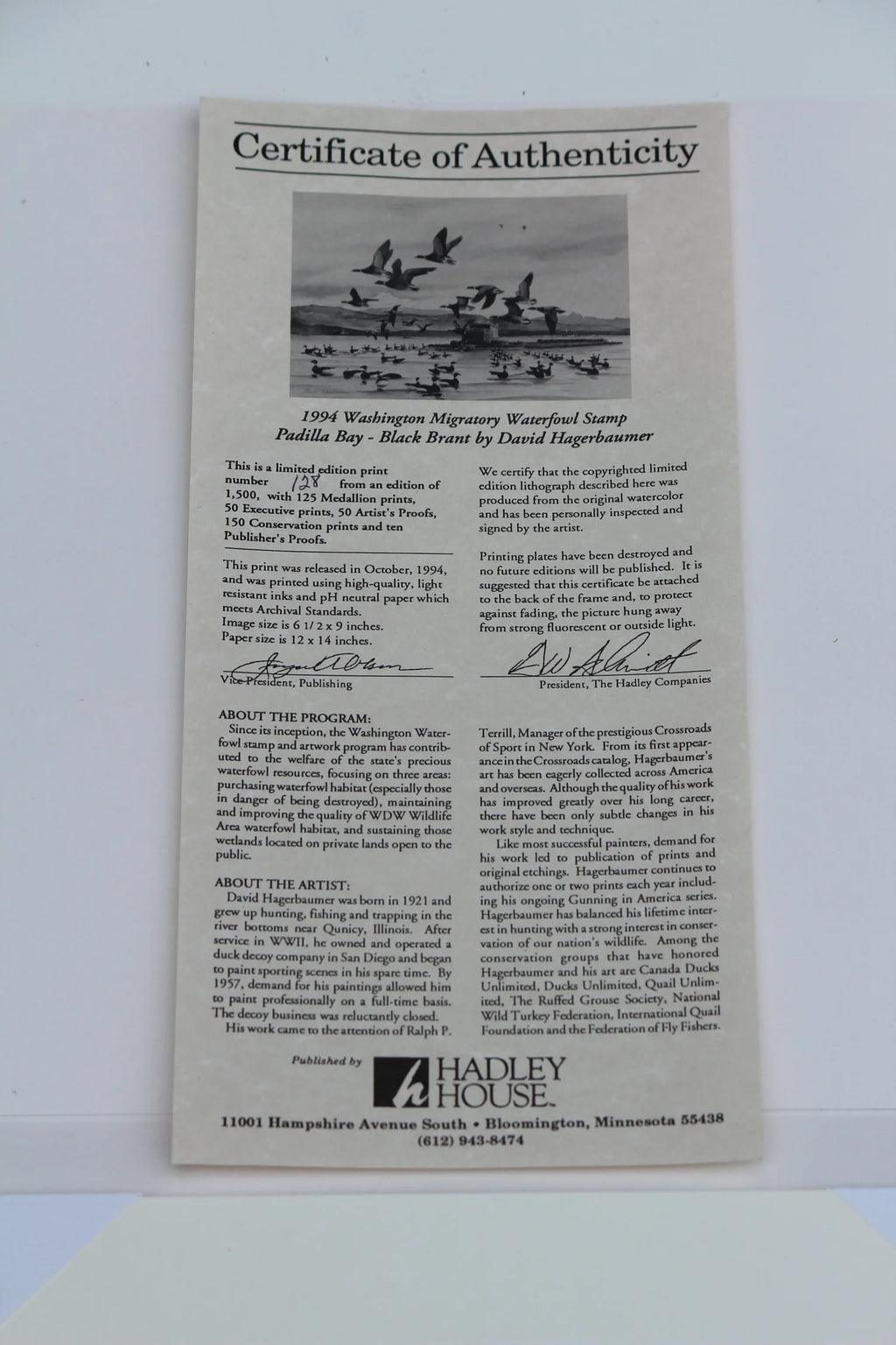 1994 Washington State Black Brant Stamp and Print