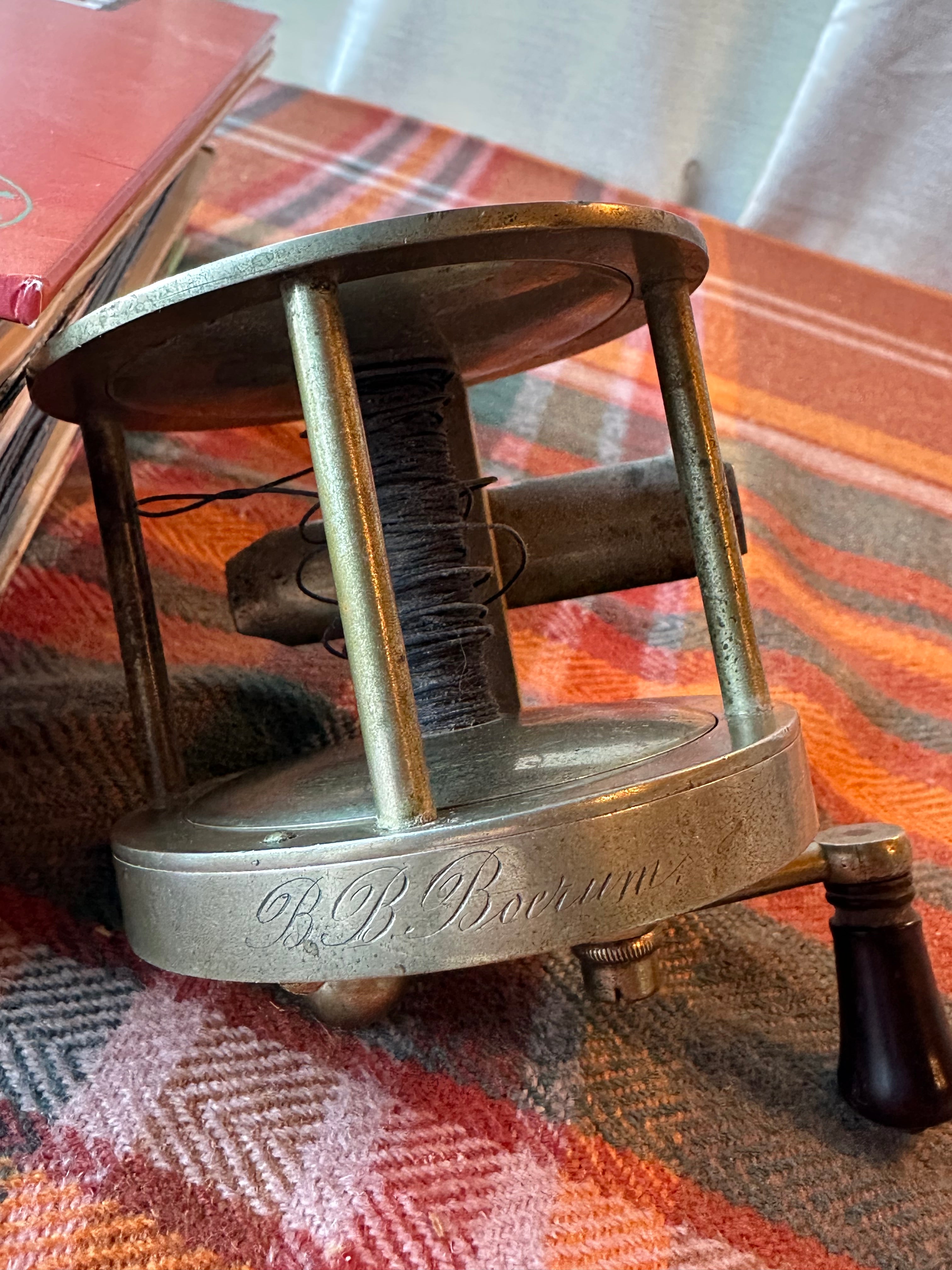 Antique German Hand Line Reel Engraved "B.B. Bochum" Cast Metal c.1900