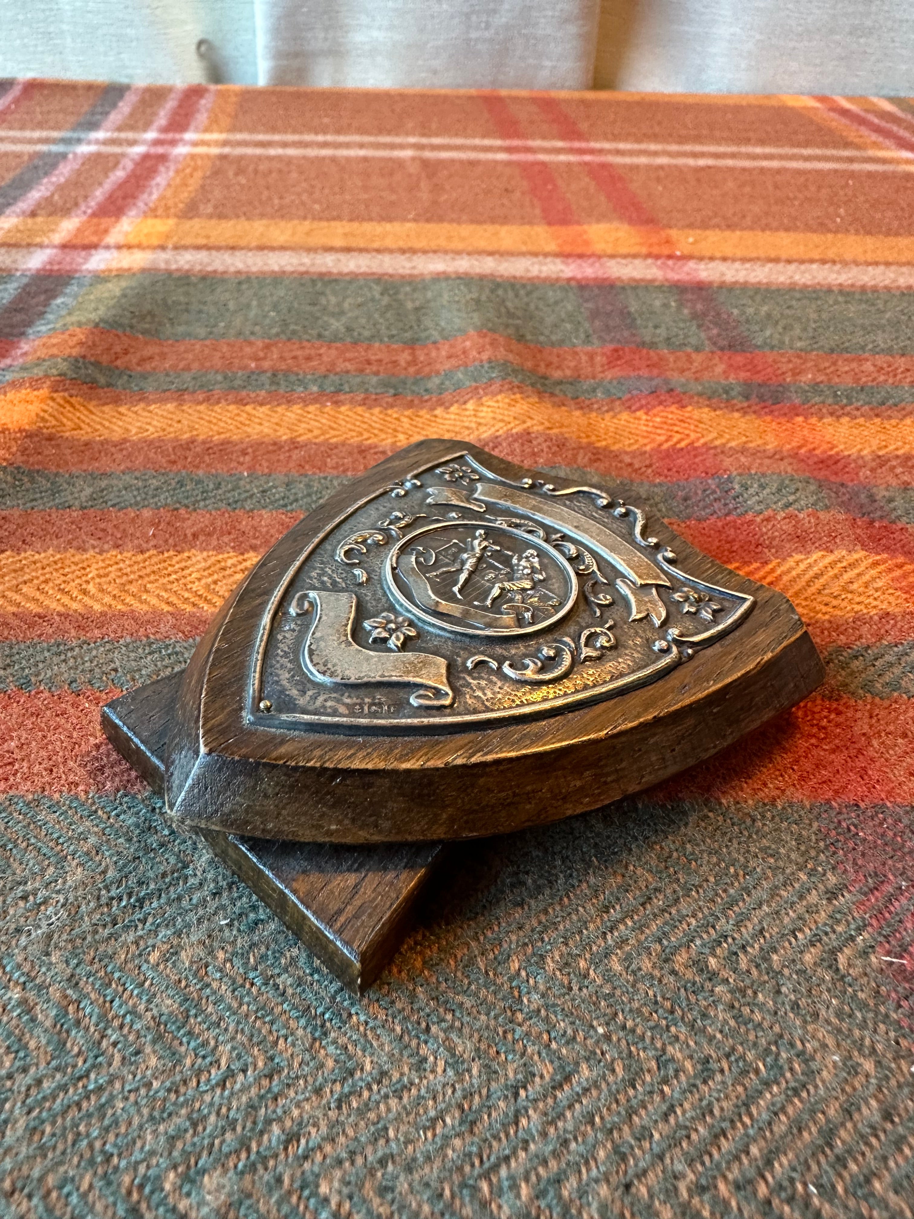 Vintage Boxing Prize Shield Plaque | Cast Pewter on Oak Stand | English Sporting Decor