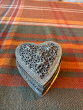 Vintage Heart Shaped Pierced Brass Trinket Box | Indian Floral Jewelry Box