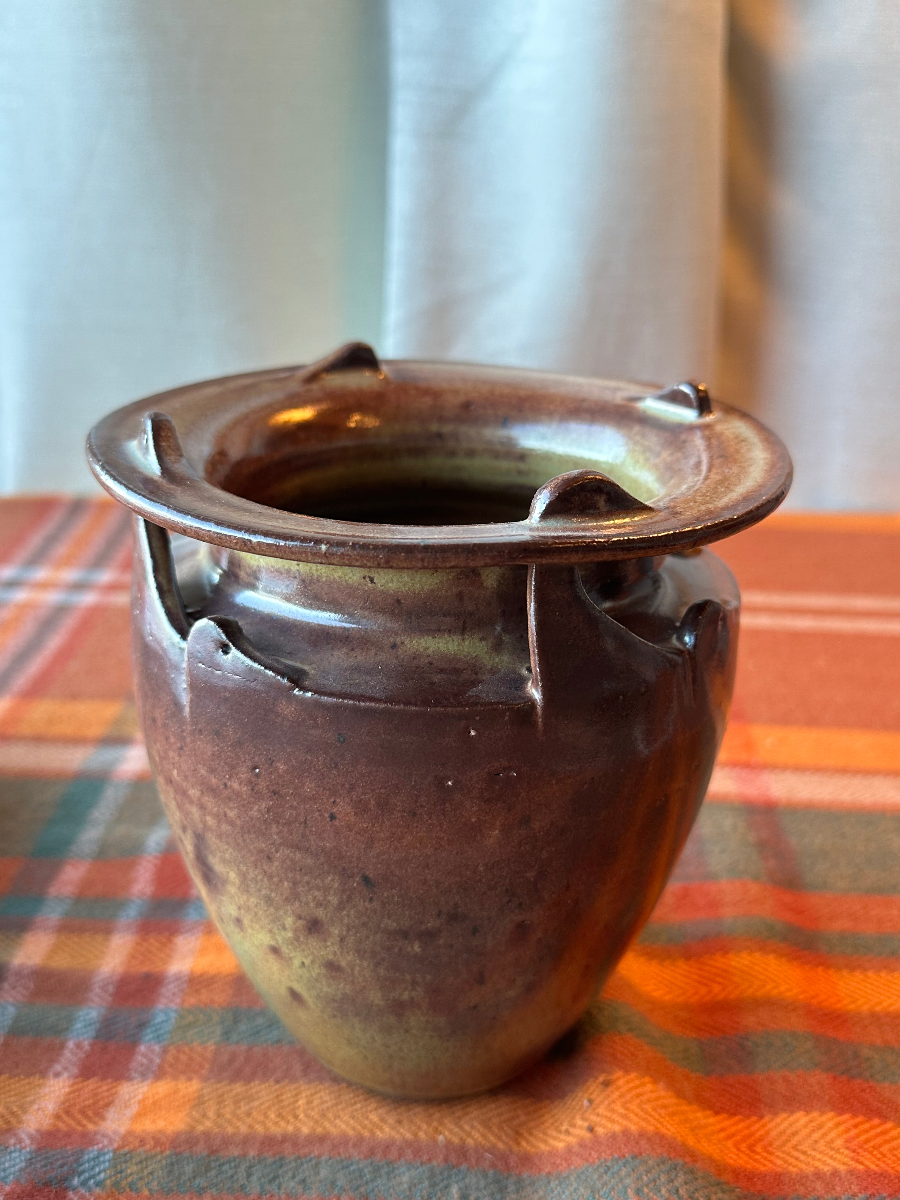 Handmade Studio Pottery Stoneware Vessel Vase | Brown Earth Tone Glaze | Artisan Decorative Pot