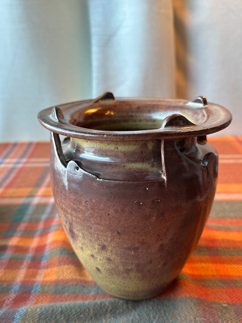 Handmade Studio Pottery Stoneware Vessel Vase | Brown Earth Tone Glaze | Artisan Decorative Pot
