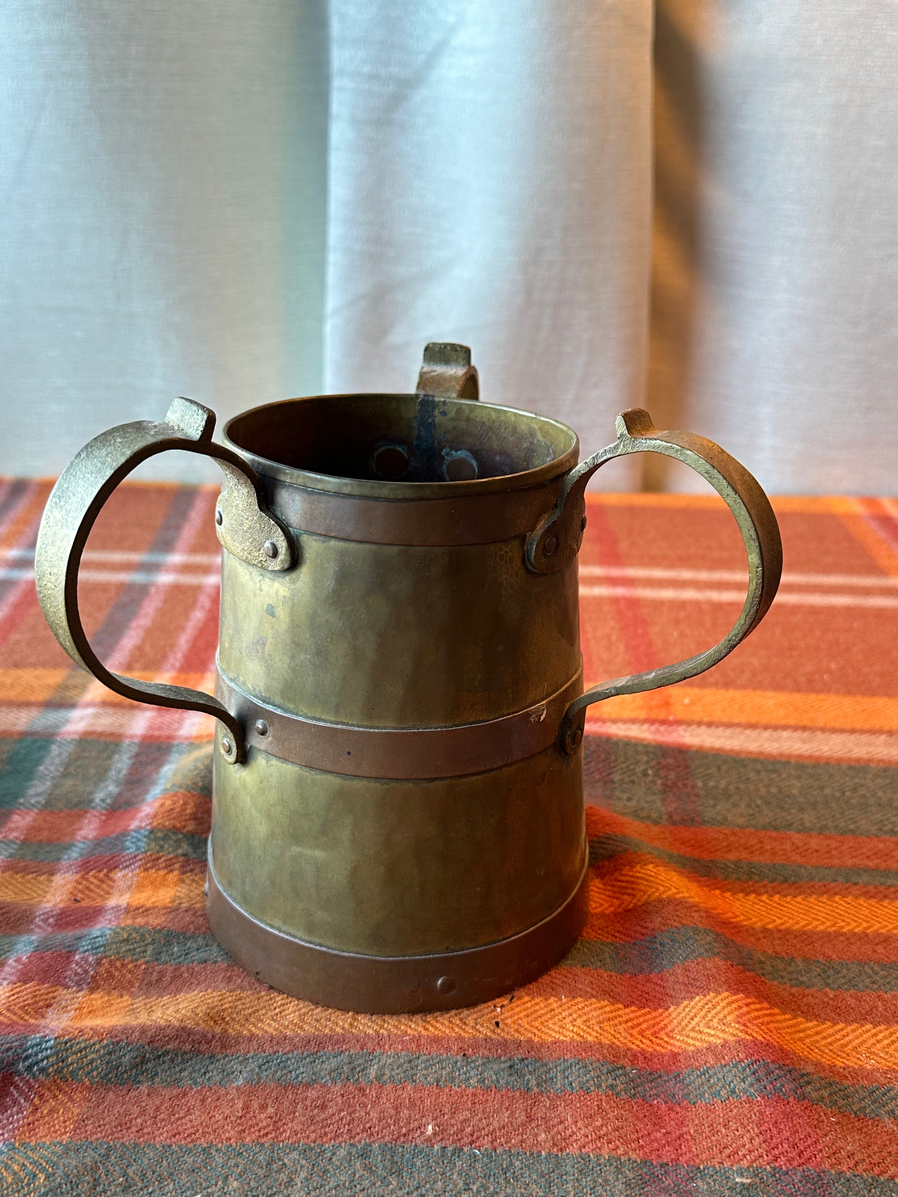 Vintage Solid Brass Arts & Crafts Two Handle Cachepot Planter | Rustic Brass Vase | Made in India
