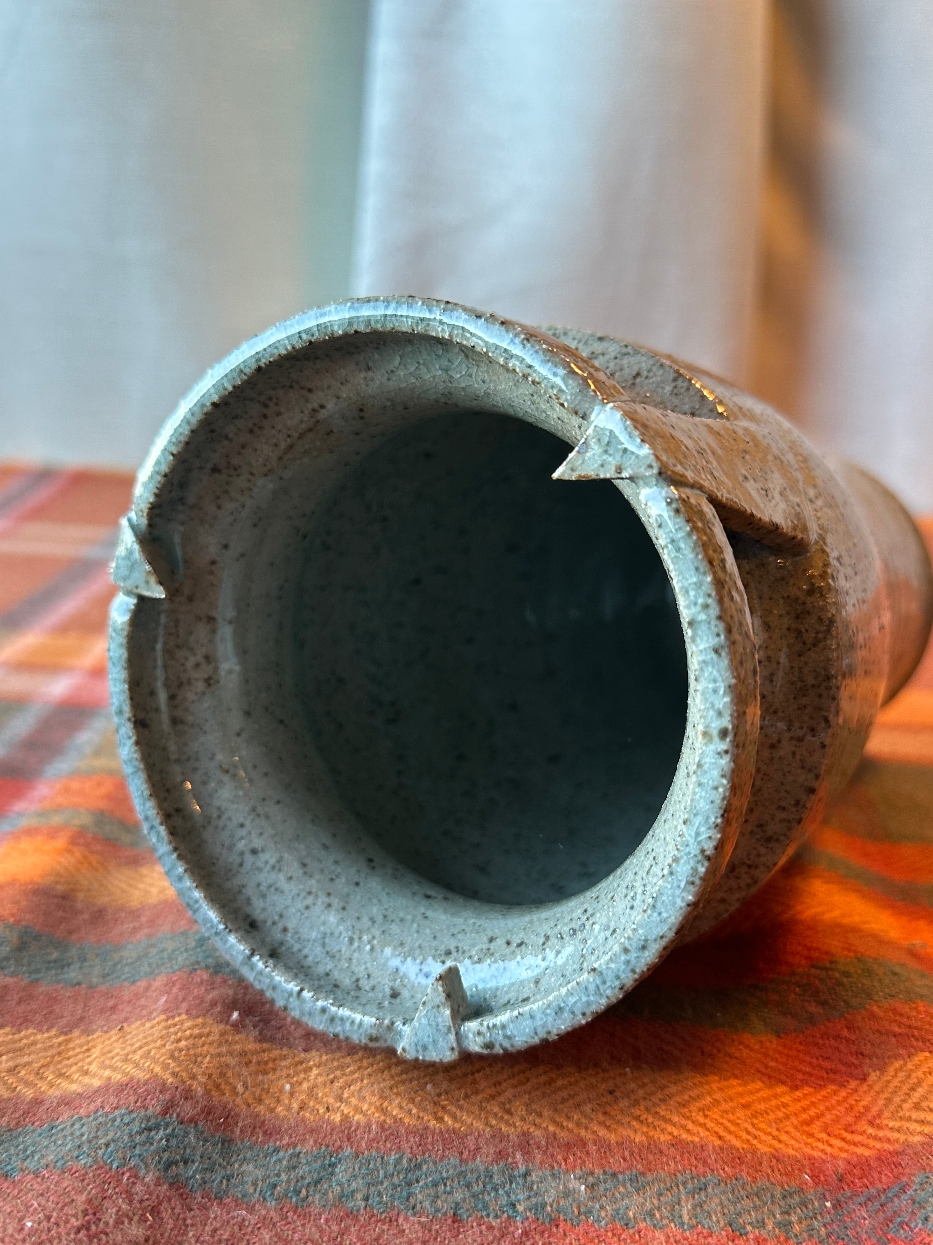 Handmade Studio Pottery Stoneware Vessel Vase | Brown Earth Tone Glaze | Artisan Decorative Pot