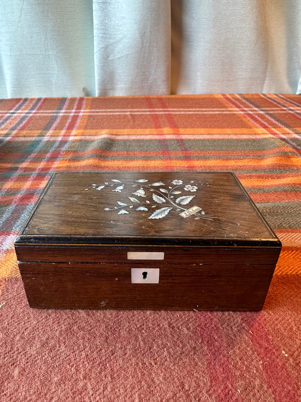 Antique Victorian Tunbridge Ware Inlaid Jewelry Box | Mother of Pearl Floral Marquetry | Locking Keepsake Box