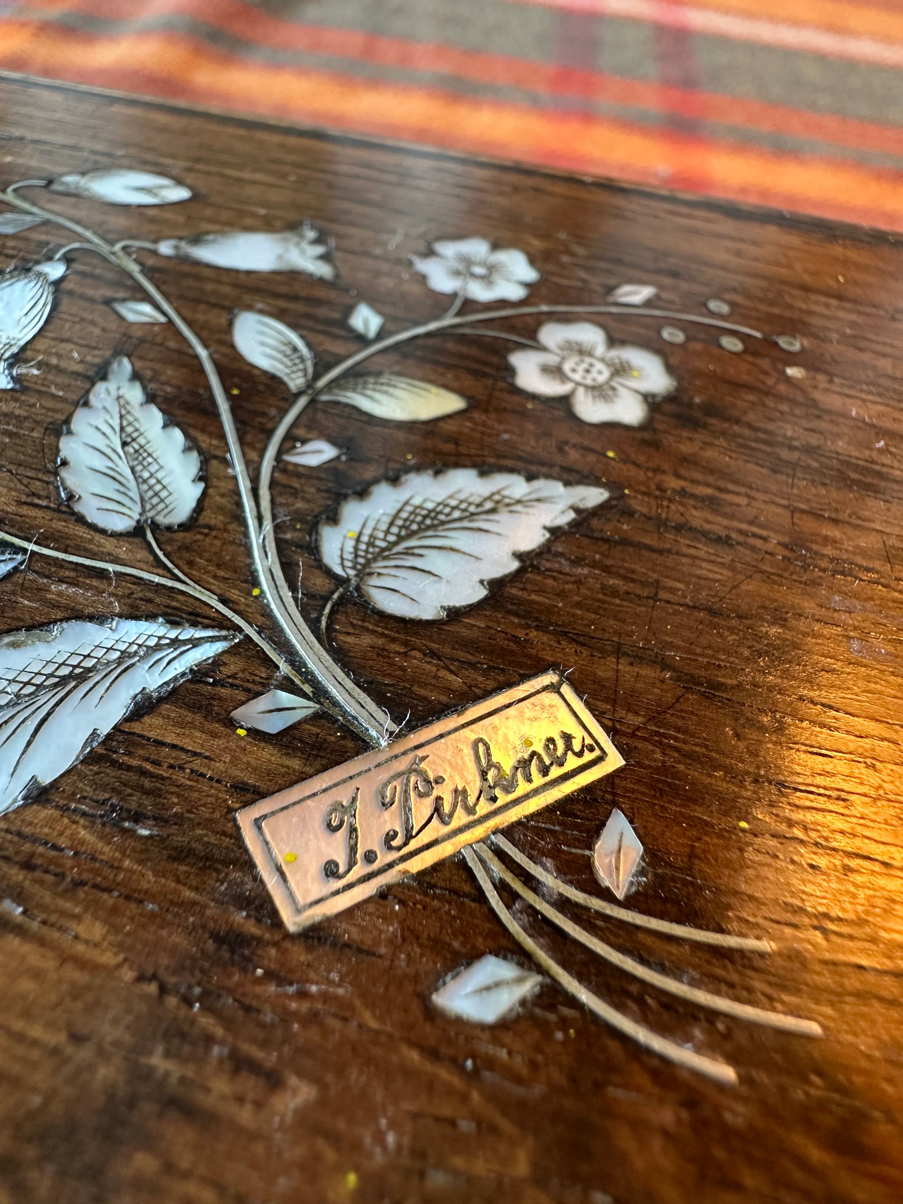Antique Victorian Tunbridge Ware Inlaid Jewelry Box | Mother of Pearl Floral Marquetry | Locking Keepsake Box