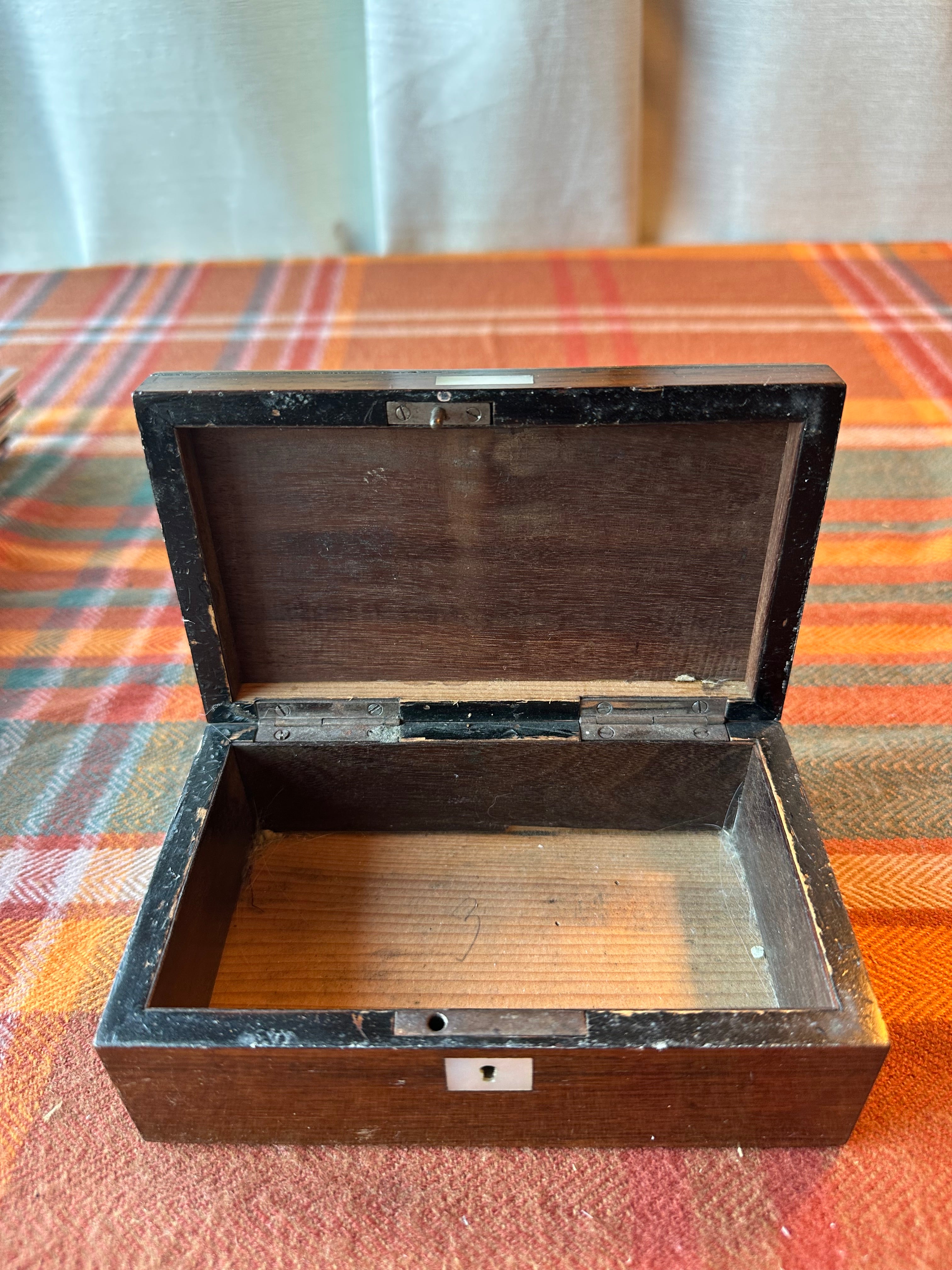 Antique Victorian Tunbridge Ware Inlaid Jewelry Box | Mother of Pearl Floral Marquetry | Locking Keepsake Box