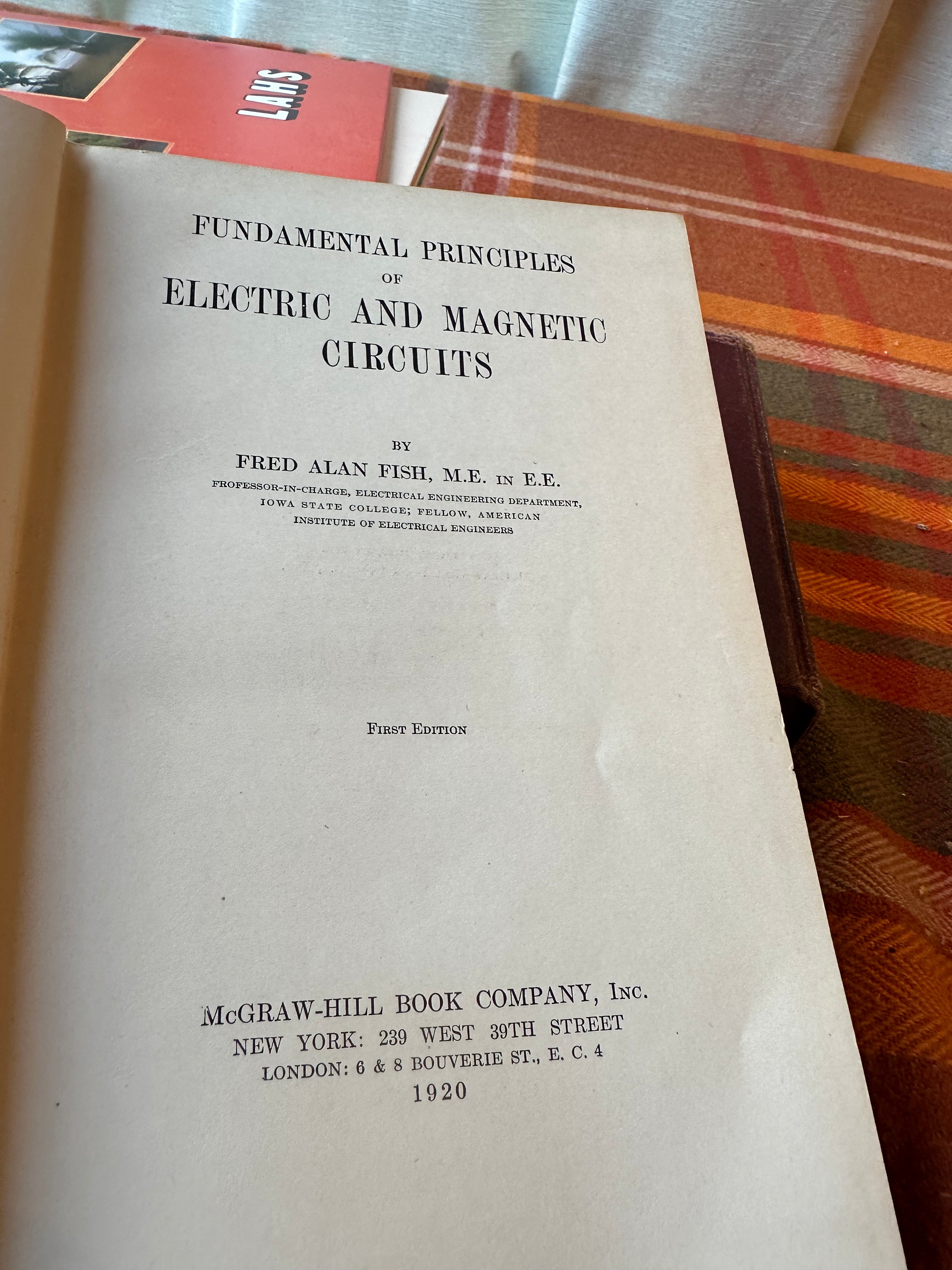 Vintage 1920 Fundamental Principles of Electric and Magnetic Circuits by Fred Alan Fish | First Edition McGraw-Hill Engineering Book