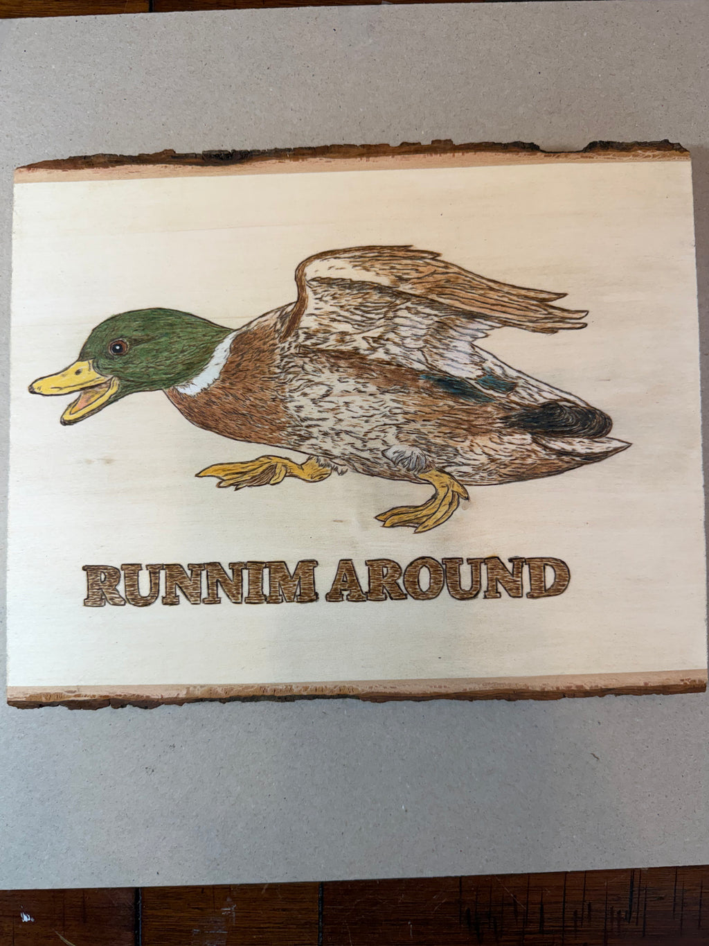 Runnim Around Hand Wood Burned Painting
